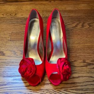 Nine West Satin Red Open Toe Pumps